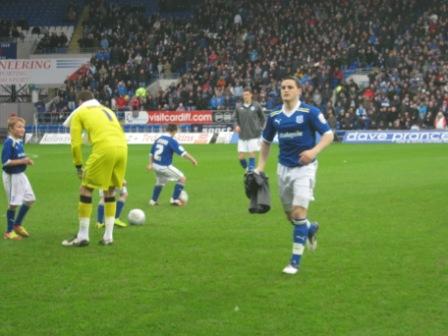 On the pitch having a pre-match warm up with Team Capt Mark Hudson